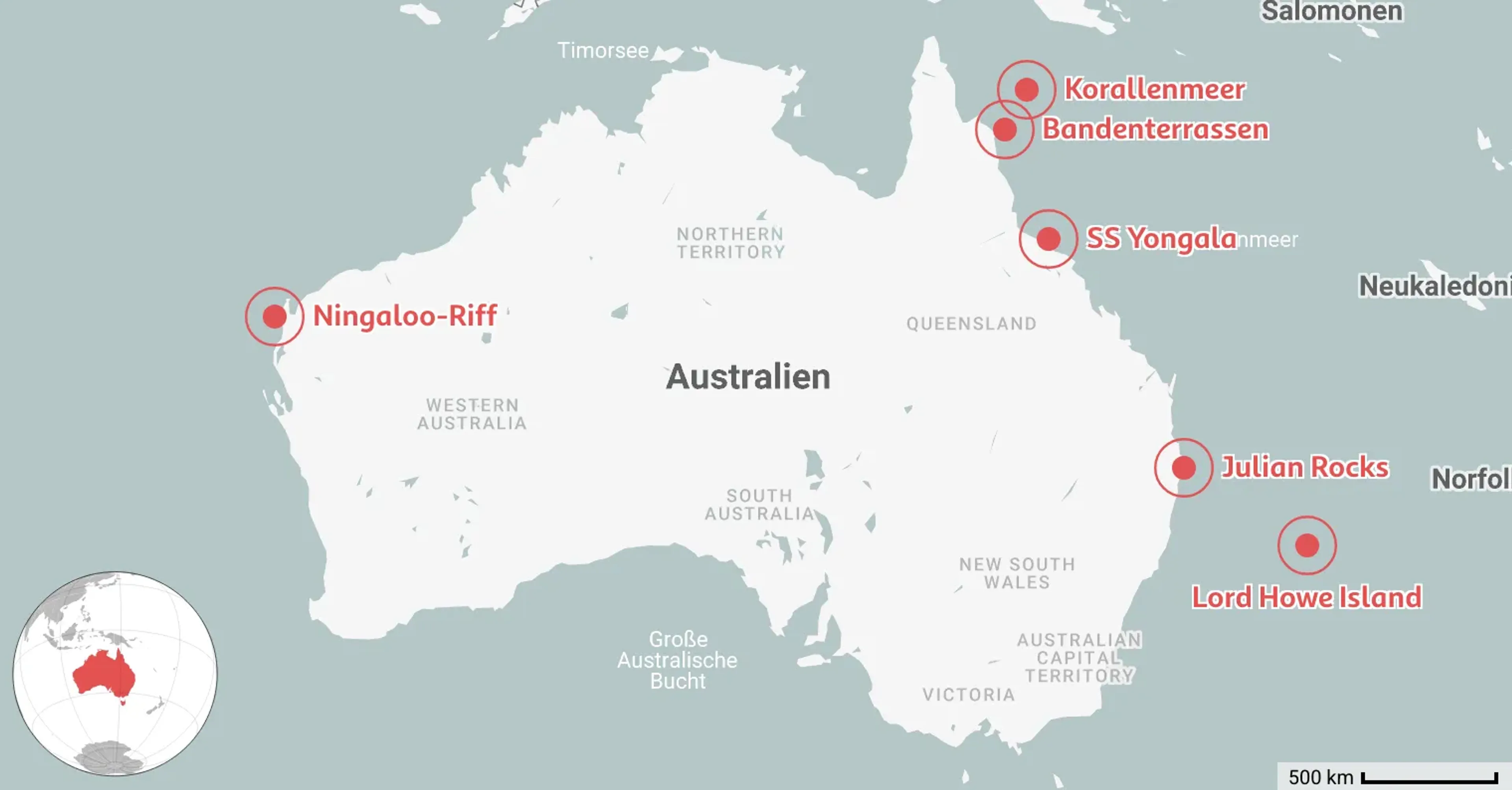 Karte: 6 Beste Tauchplätze in Australien