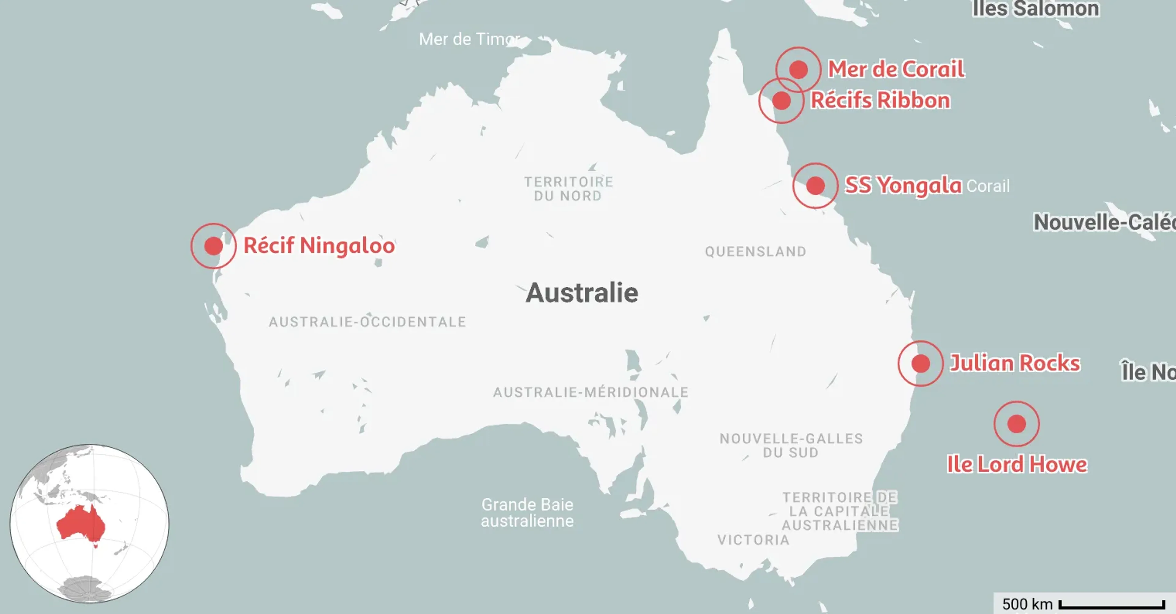 Carte des 6 meilleurs sites de plongée en Australie