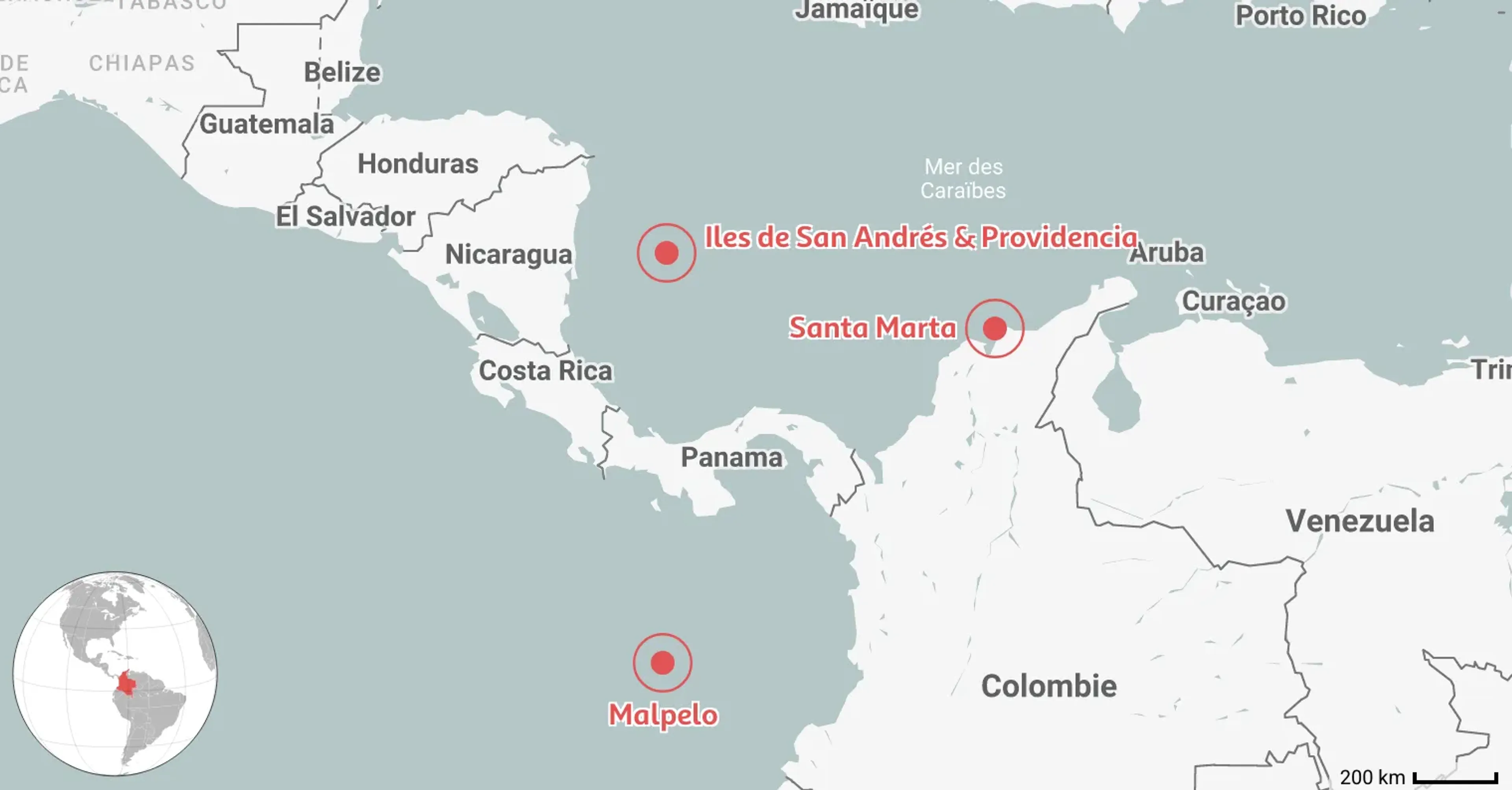 Carte des 3 meilleurs sites de plongée en Colombie