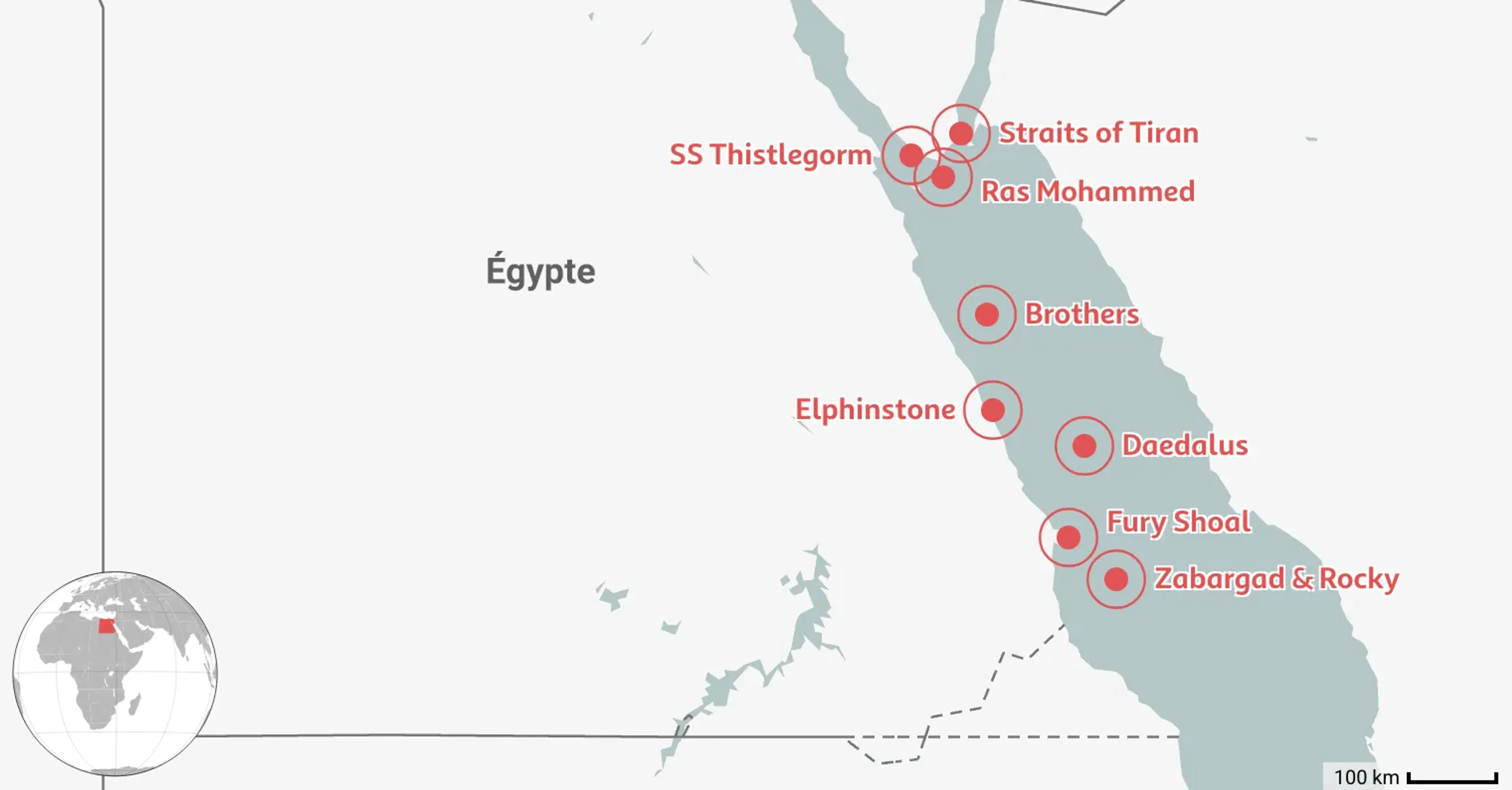 Carte des 8 meilleurs endroits où plonger en Égypte