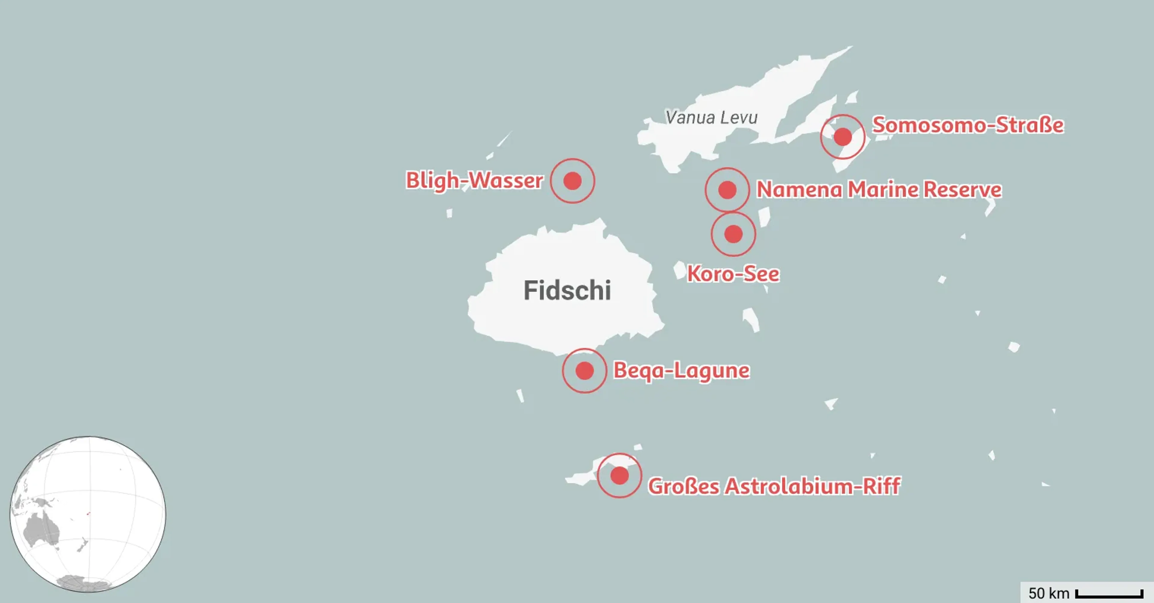 Karte: 6 Beste Tauchplätze in Fidschi