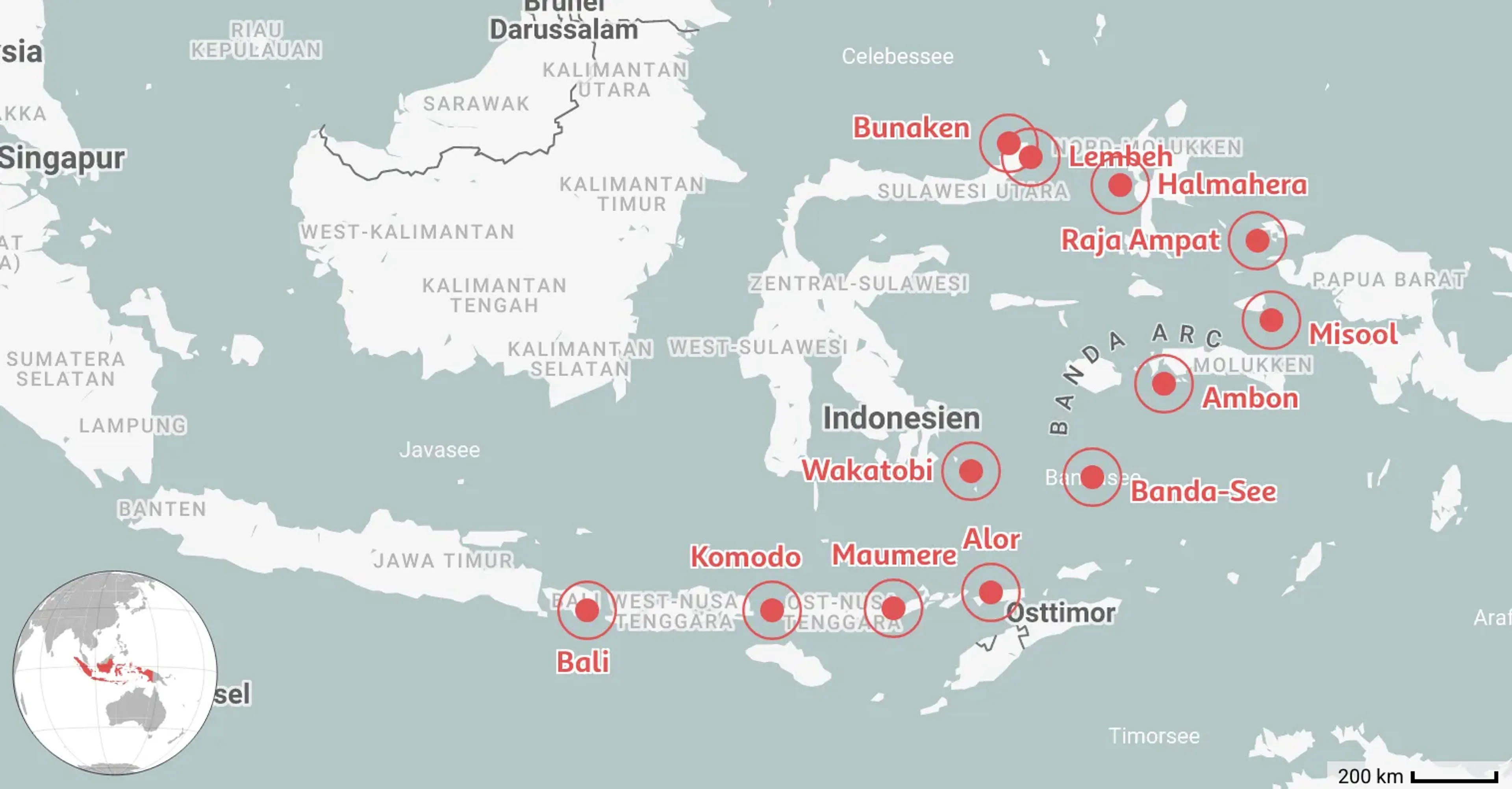 Karte: 12 Beste Tauchplätze in Indonesien