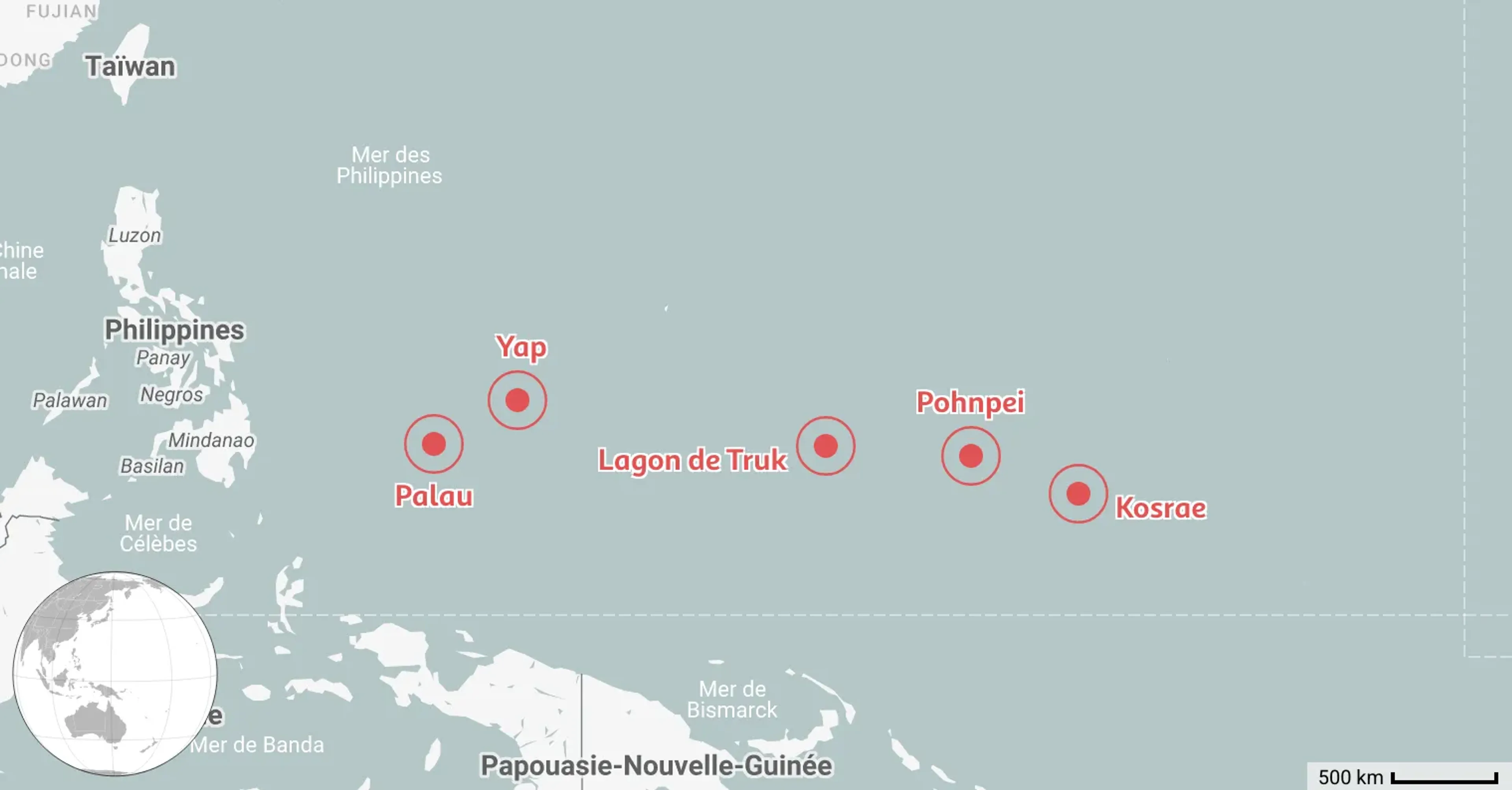 Carte des 5 meilleurs endroits où plonger en Micronésie