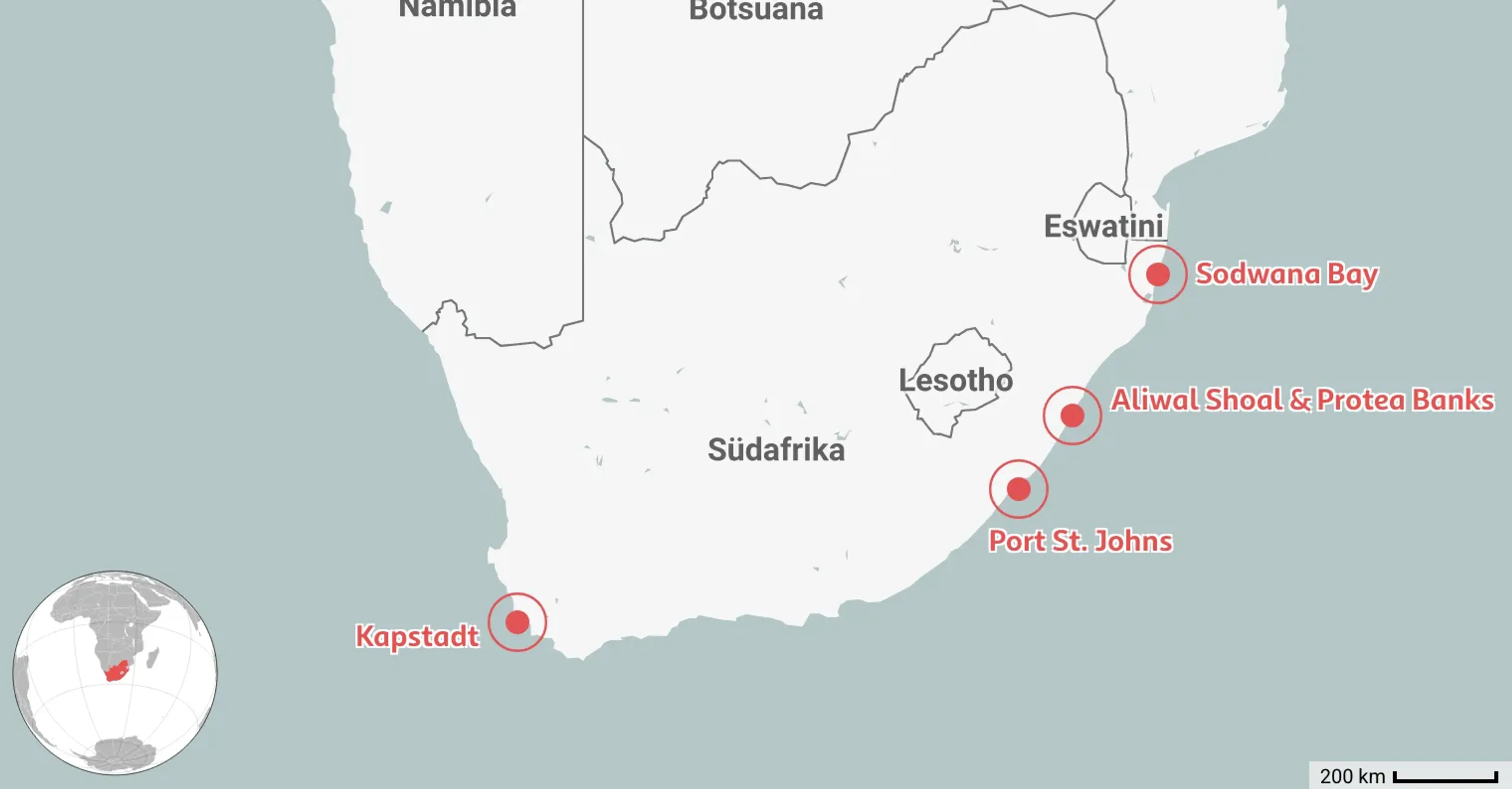 Karte: 4 Beste Tauchplätze in Südafrika