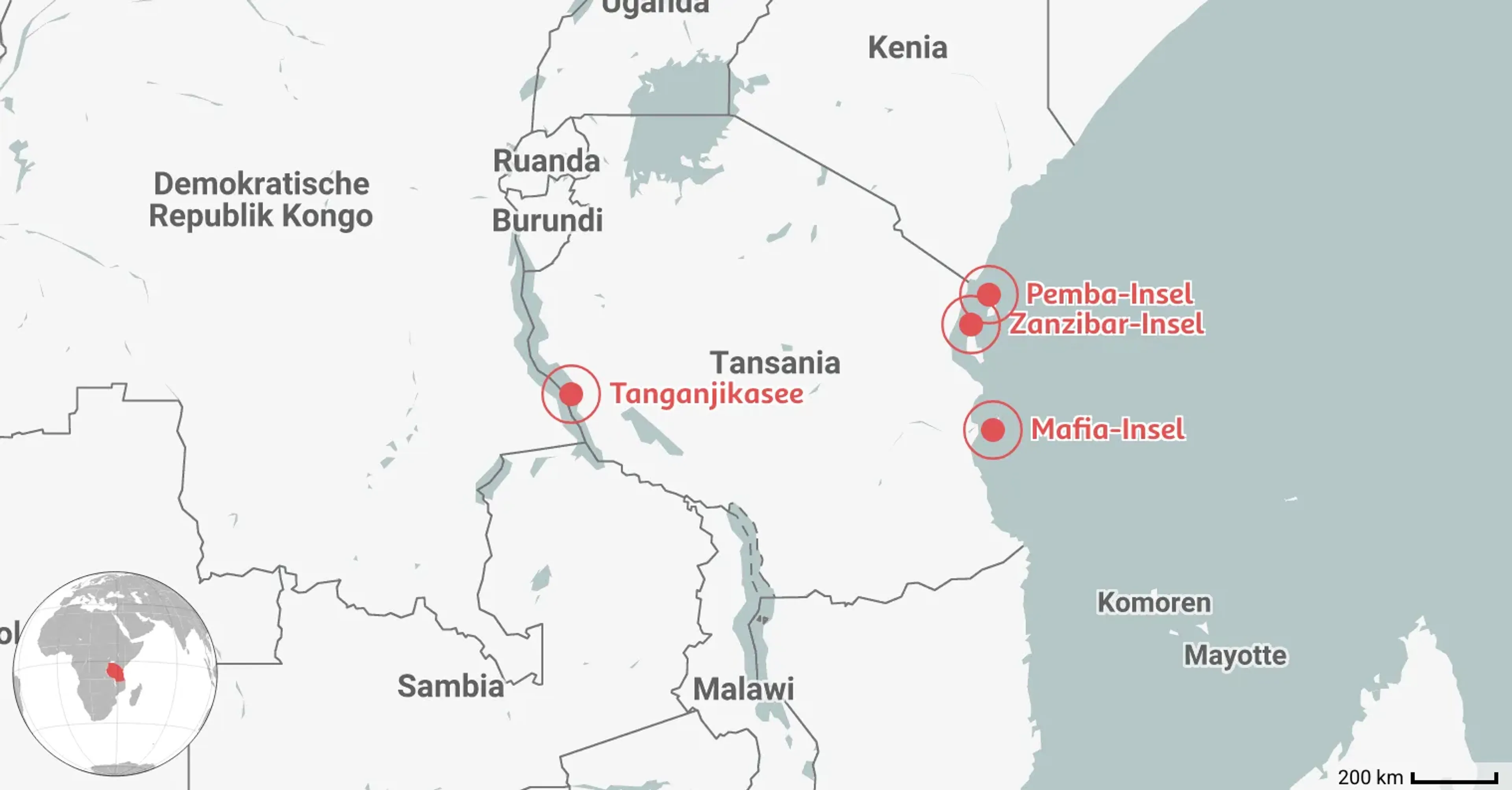 Karte: 4 Beste Tauchplätze in Tansania